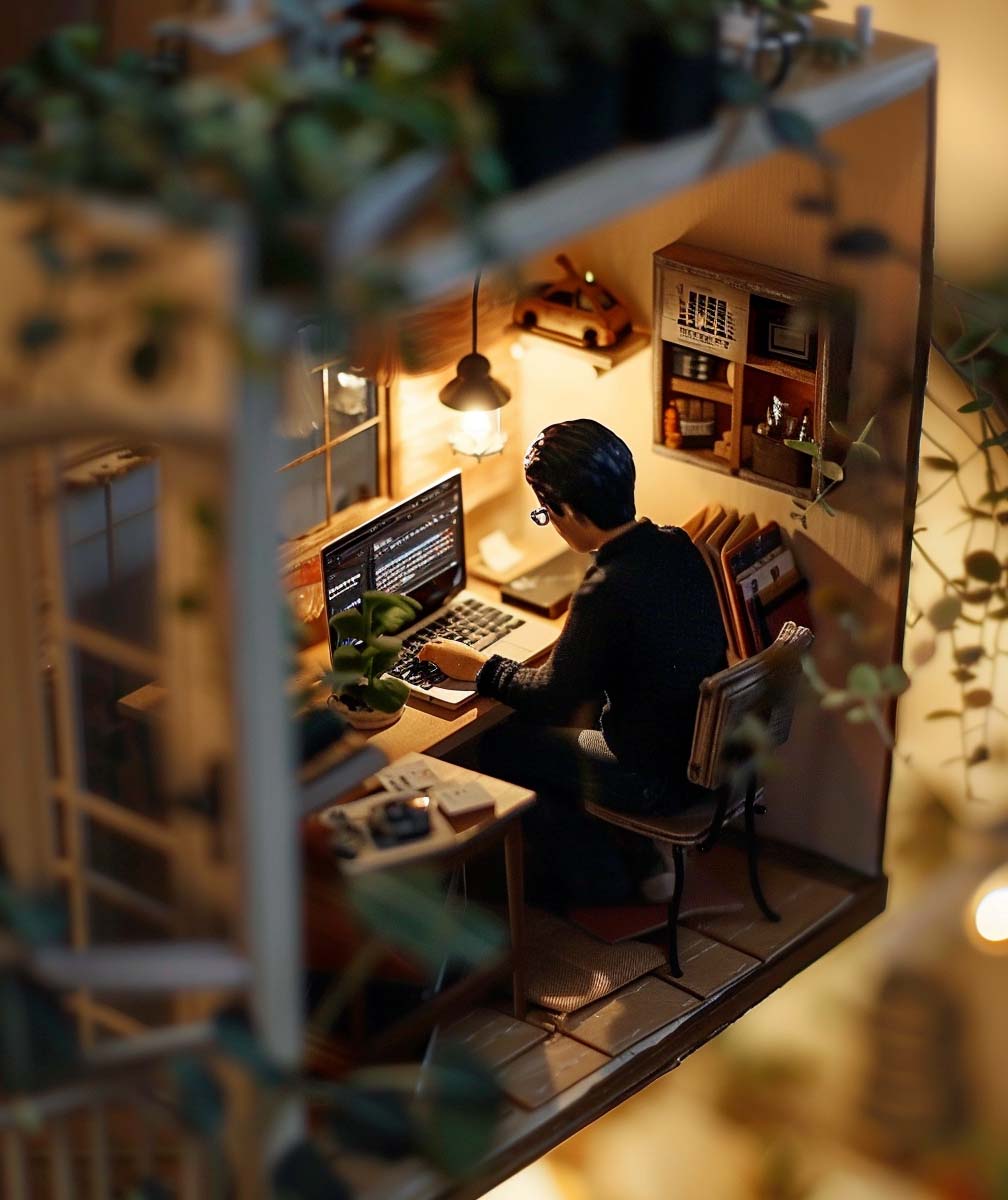 Zoomed out image of man on laptop